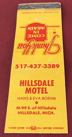 Baw Beese Inn (Hillsdale Motel) - Matchbook (newer photo)